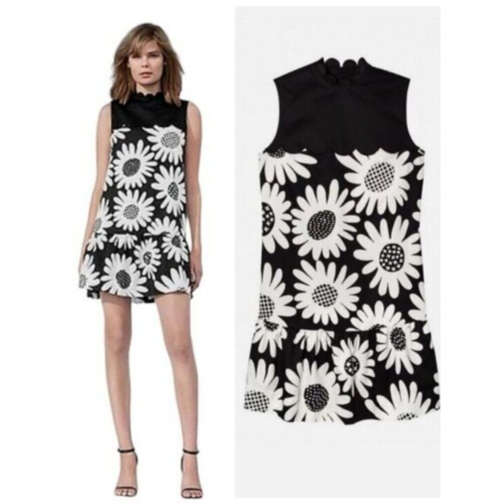 Victoria Beckham x Target White Black Daisy Print Mini Dress Size XS Sleeveless